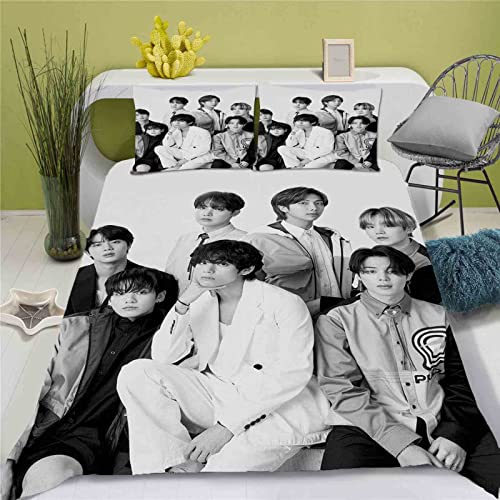 QROXY BTS Bangtan Boys Bettwäsche-Set,Kinderbettwäsche 3D-Digitaldruck Polyester,Allgemein Für Erwachsene Und Kinder (1,Single 135×200CM) von QROXY