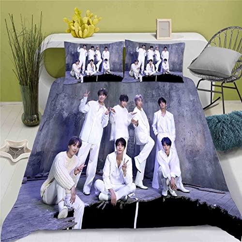 QROXY BTS Bangtan Boys Bettwäsche-Set,Kinderbettwäsche 3D-Digitaldruck Polyester,Allgemein Für Erwachsene Und Kinder (13,Single 135×200CM) von QROXY