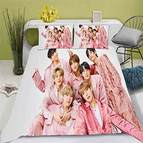 QROXY BTS Bangtan Boys Bettwäsche-Set,Kinderbettwäsche 3D-Digitaldruck Polyester,Allgemein Für Erwachsene Und Kinder (3,Single 135×200CM) von QROXY
