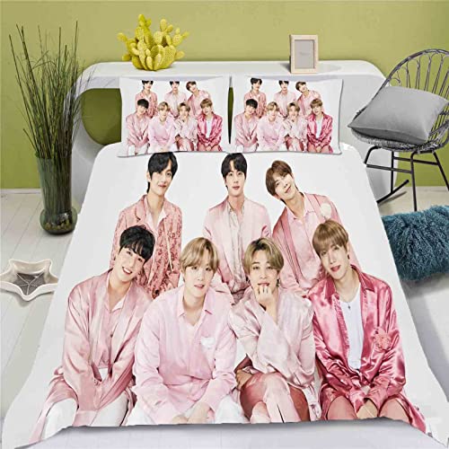 QROXY BTS Bangtan Boys Bettwäsche-Set,Kinderbettwäsche 3D-Digitaldruck Polyester,Allgemein Für Erwachsene Und Kinder (4,Single 135×200CM) von QROXY