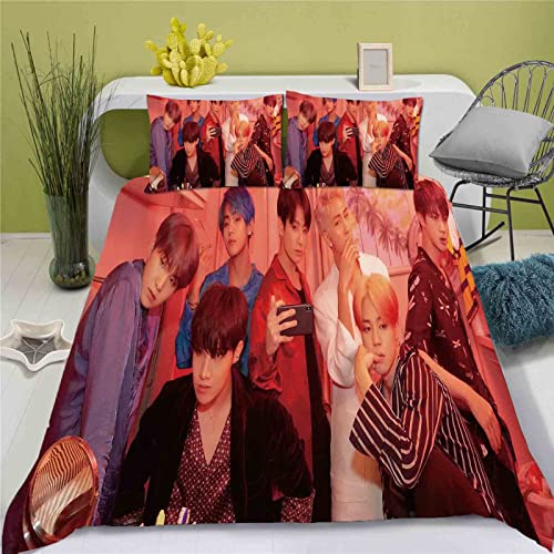 QROXY BTS Bangtan Boys Bettwäsche-Set,Kinderbettwäsche 3D-Digitaldruck Polyester,Allgemein Für Erwachsene Und Kinder (5,Single 135×200CM) von QROXY