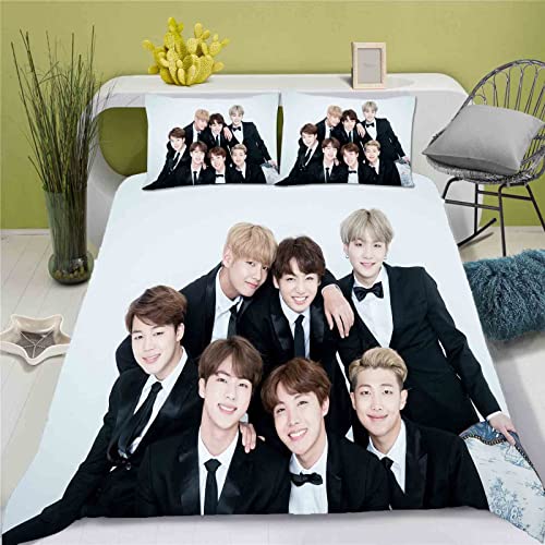 QROXY BTS Bangtan Boys Bettwäsche-Set,Kinderbettwäsche 3D-Digitaldruck Polyester,Allgemein Für Erwachsene Und Kinder (6,Single 135×200CM) von QROXY