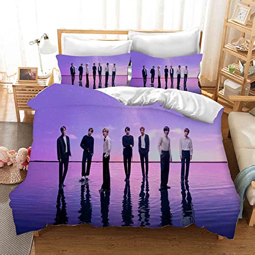 QROXY BTS Bangtan Boys Bettwäsche-Sets Mit Kissenbezügen,3D Bettwäsche 100% Mikrofaser,Dick Und Weich,Geeignet Für Jungen Und Mädchen (1,Single 135×200CM) von QROXY