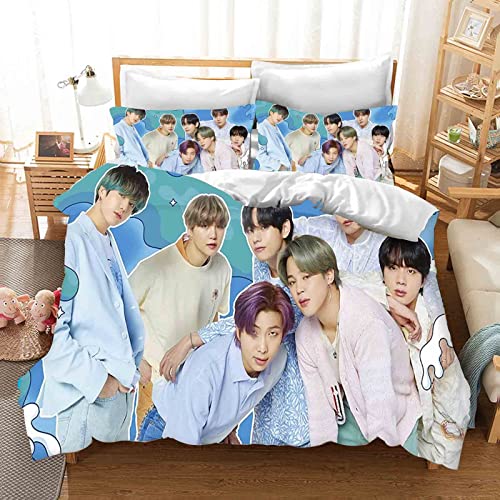 QROXY BTS Bangtan Boys Bettwäsche-Sets Mit Kissenbezügen,3D Bettwäsche 100% Mikrofaser,Dick Und Weich,Geeignet Für Jungen Und Mädchen (10,Single 135×200CM) von QROXY