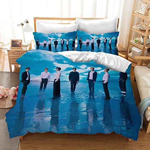 QROXY BTS Bangtan Boys Bettwäsche-Sets Mit Kissenbezügen,3D Bettwäsche 100% Mikrofaser,Dick Und Weich,Geeignet Für Jungen Und Mädchen (2,Single 135×200CM) von QROXY