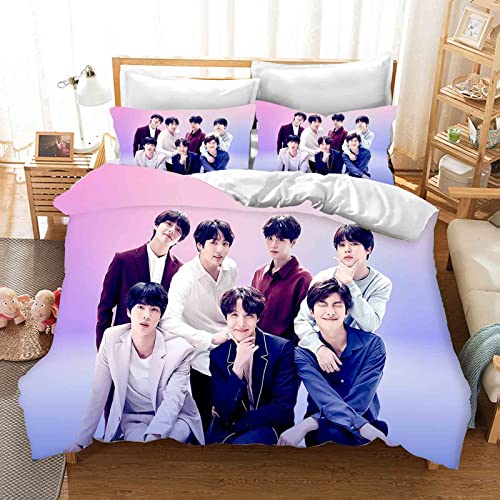 QROXY BTS Bangtan Boys Bettwäsche-Sets Mit Kissenbezügen,3D Bettwäsche 100% Mikrofaser,Dick Und Weich,Geeignet Für Jungen Und Mädchen (3,Single 135×200CM) von QROXY