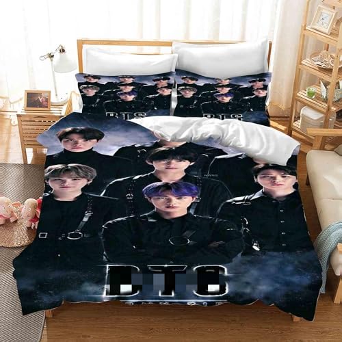 QROXY BTS Bangtan Boys Bettwäsche-Sets Mit Kissenbezügen,3D Bettwäsche 100% Mikrofaser,Dick Und Weich,Geeignet Für Jungen Und Mädchen (4,Single 135×200CM) von QROXY