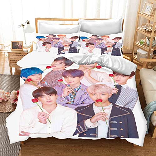 QROXY BTS Bangtan Boys Bettwäsche-Sets Mit Kissenbezügen,3D Bettwäsche 100% Mikrofaser,Dick Und Weich,Geeignet Für Jungen Und Mädchen (5,Single 140×210CM) von QROXY