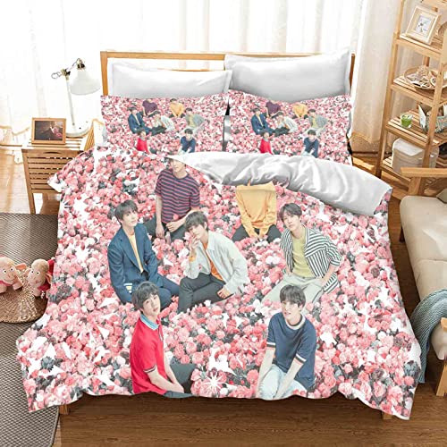 QROXY BTS Bangtan Boys Bettwäsche-Sets Mit Kissenbezügen,3D Bettwäsche 100% Mikrofaser,Dick Und Weich,Geeignet Für Jungen Und Mädchen (7,Single 135×200CM) von QROXY