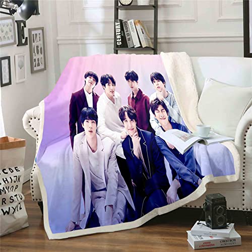 QROXY BTS Bangtan Boys Decken Fleecedecken for Erwachsene Kinder, 100% Mikrofaser,Weich Und Warm,für Schlafsofa Und Sofa (3,130x150cm) von QROXY