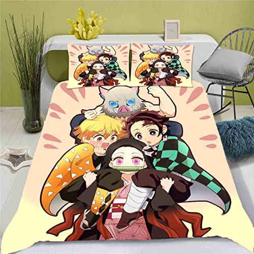 QROXY Demon Bettwäsche Set Cartoon Anime Bettwäsche Kamado 3D Drucken Mit Bettbezüge Kissenbezüge Für Jungen Mädchen (11,Single 135×200CM) von QROXY