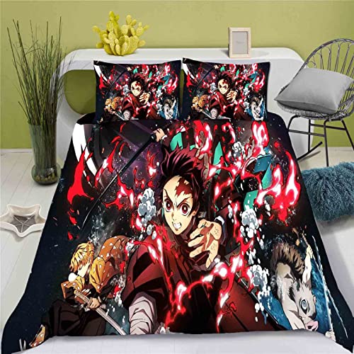 QROXY Demon Bettwäsche Set Cartoon Anime Bettwäsche Kamado 3D Drucken Mit Bettbezüge Kissenbezüge Für Jungen Mädchen (5,Single 135×200CM) von QROXY