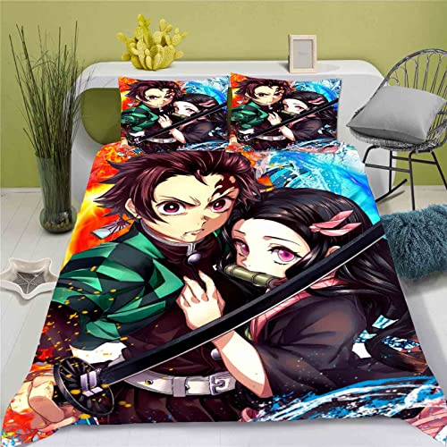 QROXY Demon Slayer Bettwäsche Set Cartoon Anime Bettwäsche Kamado Nezuko 3D Drucken Mit Bettbezüge Kissenbezüge Für Jungen Mädchen (8,Double 200×200CM) von QROXY