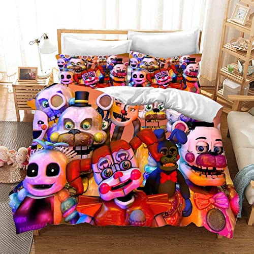 QROXY Five Nights at Freddy's Bettwäsche-Set,Kinderbettwäsche 3D-Digitaldruck Polyester,Allgemein Für Erwachsene Und Kinder (1,Double 200×200CM) von QROXY