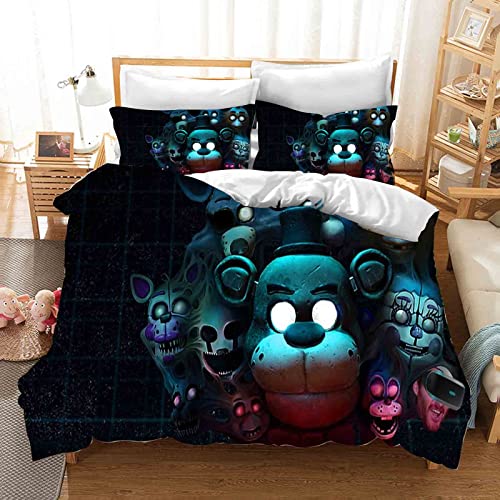 QROXY Five Nights at Freddy's Bettwäsche-Set,Kinderbettwäsche 3D-Digitaldruck Polyester,Allgemein Für Erwachsene Und Kinder (3,Single 135×200CM) von QROXY