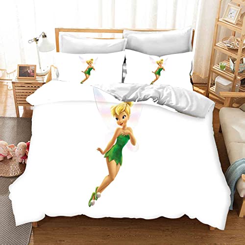 QROXY Tinkerbell Elf Bettwäsche Set Cartoon Anime Bettwäsche 3D Drucken Mit Bettbezüge Kissenbezüge Für Jungen Mädchen (4,Single 135×200CM) von QROXY