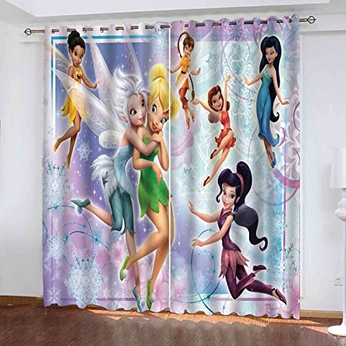 QROXY Tinkerbell Elf Verdunkelungsvorhang Wasserdichter Stoff Gardinen Für Kinderzimmer,Ösen Oben Für Gardinen,3D-Digitaldruck 100% Polyester (1,100×140BxH=50×140cm×2) von QROXY