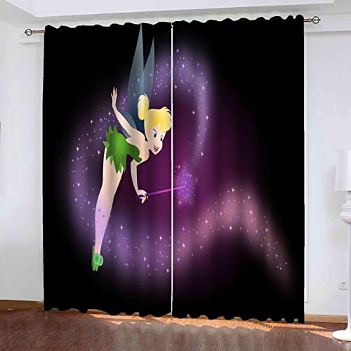 QROXY Tinkerbell Elf Verdunkelungsvorhang Wasserdichter Stoff Gardinen Für Kinderzimmer,Ösen Oben Für Gardinen,3D-Digitaldruck 100% Polyester (2,150×166BxH=75×166cm×2) von QROXY