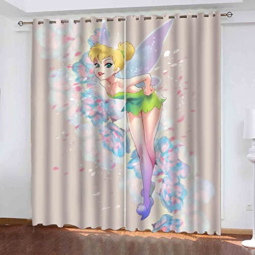 QROXY Tinkerbell Elf Verdunkelungsvorhang Wasserdichter Stoff Gardinen Für Kinderzimmer,Ösen Oben Für Gardinen,3D-Digitaldruck 100% Polyester (8,150×166BxH=75×166cm×2) von QROXY