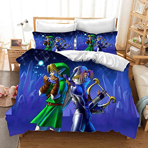QROXY Zelda Bettwäsche-Sets Mit Kissenbezug,Kinderbettwäsche Microfaser 3D Digital Print Mit Kettenreißverschluss (10,Single 135×200CM) von QROXY