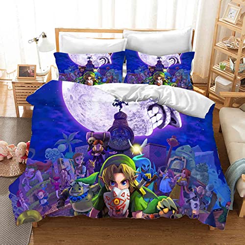QROXY Zelda Bettwäsche-Sets Mit Kissenbezug,Kinderbettwäsche Microfaser 3D Digital Print Mit Kettenreißverschluss (12,Single 135×200CM) von QROXY