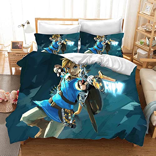 QROXY Zelda Bettwäsche-Sets Mit Kissenbezug,Kinderbettwäsche Microfaser 3D Digital Print Mit Kettenreißverschluss (15,Single 135×200CM) von QROXY