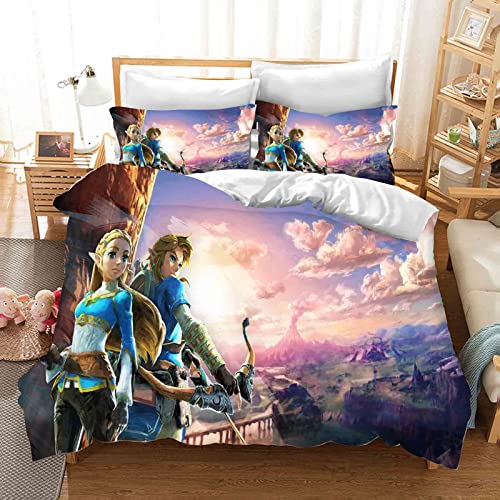QROXY Zelda Bettwäsche-Sets Mit Kissenbezug,Kinderbettwäsche Microfaser 3D Digital Print Mit Kettenreißverschluss (7,Single 135×200CM) von QROXY