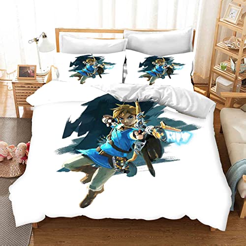 QROXY Zelda Bettwäsche-Sets Mit Kissenbezug,Kinderbettwäsche Microfaser 3D Digital Print Mit Kettenreißverschluss (8,Single 135×200CM) von QROXY