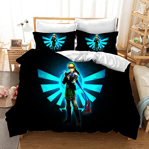 QROXY Zelda Bettwäsche-Sets Mit Kissenbezug,Kinderbettwäsche Microfaser 3D Digital Print Mit Kettenreißverschluss (9,Single 135×200CM) von QROXY