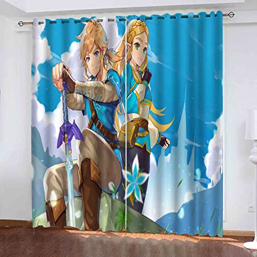 QROXY Zelda Verdunkelungsvorhang Wasserdichter Stoff Gardinen Für Kinderzimmer,Ösen Oben Für Gardinen?3D-Digitaldruck 100% Polyester (1,150×166BxH=75×166cm×2) von QROXY