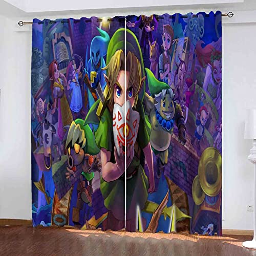QROXY Zelda Verdunkelungsvorhang Wasserdichter Stoff Gardinen Für Kinderzimmer,Ösen Oben Für Gardinen?3D-Digitaldruck 100% Polyester (10,150×166BxH=75×166cm×2) von QROXY