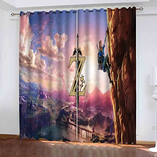 QROXY Zelda Verdunkelungsvorhang Wasserdichter Stoff Gardinen Für Kinderzimmer,Ösen Oben Für Gardinen?3D-Digitaldruck 100% Polyester (12,183×160BxH=91.5×160cm×2) von QROXY