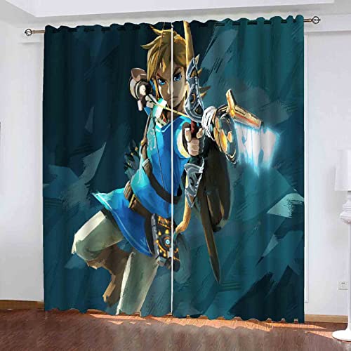 QROXY Zelda Verdunkelungsvorhang Wasserdichter Stoff Gardinen Für Kinderzimmer,Ösen Oben Für Gardinen?3D-Digitaldruck 100% Polyester (14,100×140BxH=50×140cm×2) von QROXY