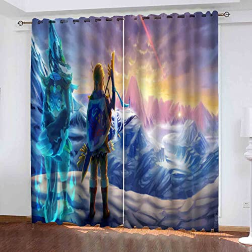 QROXY Zelda Verdunkelungsvorhang Wasserdichter Stoff Gardinen Für Kinderzimmer,Ösen Oben Für Gardinen?3D-Digitaldruck 100% Polyester (15,150×166BxH=75×166cm×2) von QROXY