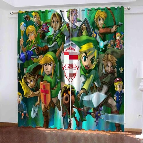 QROXY Zelda Verdunkelungsvorhang Wasserdichter Stoff Gardinen Für Kinderzimmer,Ösen Oben Für Gardinen?3D-Digitaldruck 100% Polyester (16,150×166BxH=75×166cm×2) von QROXY