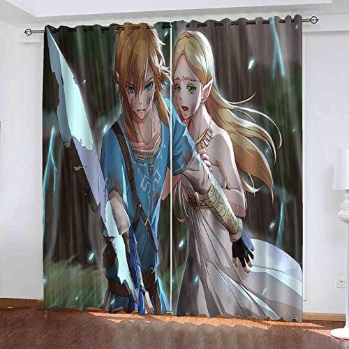 QROXY Zelda Verdunkelungsvorhang Wasserdichter Stoff Gardinen Für Kinderzimmer,Ösen Oben Für Gardinen?3D-Digitaldruck 100% Polyester (2,183×160BxH=91.5×160cm×2) von QROXY