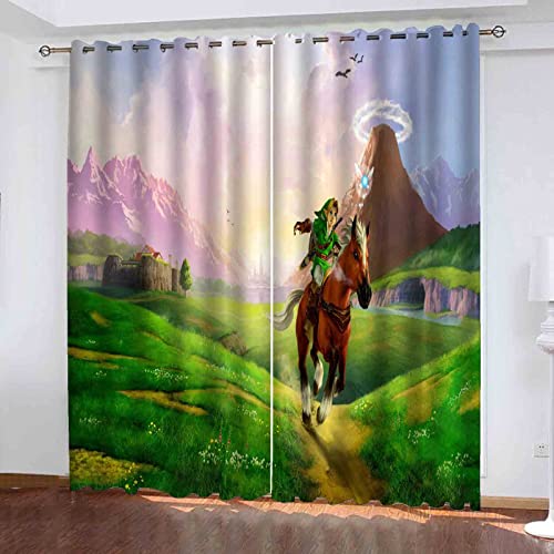 QROXY Zelda Verdunkelungsvorhang Wasserdichter Stoff Gardinen Für Kinderzimmer,Ösen Oben Für Gardinen?3D-Digitaldruck 100% Polyester (3,150×166BxH=75×166cm×2) von QROXY