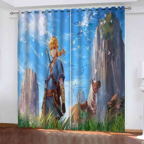 QROXY Zelda Verdunkelungsvorhang Wasserdichter Stoff Gardinen Für Kinderzimmer,Ösen Oben Für Gardinen?3D-Digitaldruck 100% Polyester (4,280×245BxH=140×245cm×2) von QROXY