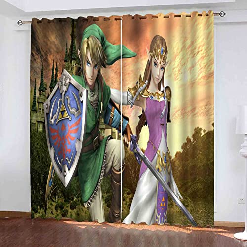 QROXY Zelda Verdunkelungsvorhang Wasserdichter Stoff Gardinen Für Kinderzimmer,Ösen Oben Für Gardinen?3D-Digitaldruck 100% Polyester (5,150×166BxH=75×166cm×2) von QROXY