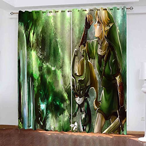 QROXY Zelda Verdunkelungsvorhang Wasserdichter Stoff Gardinen Für Kinderzimmer,Ösen Oben Für Gardinen?3D-Digitaldruck 100% Polyester (6,100×140BxH=50×140cm×2) von QROXY