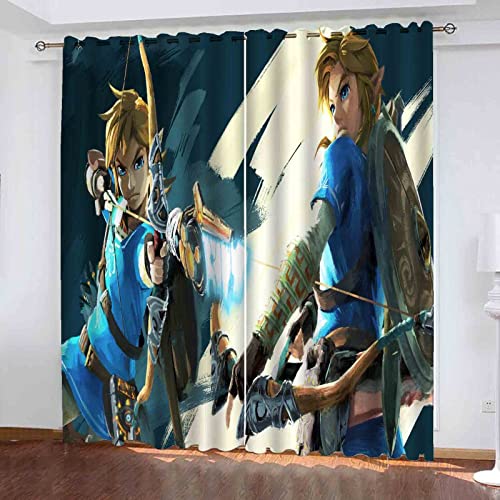 QROXY Zelda Verdunkelungsvorhang Wasserdichter Stoff Gardinen Für Kinderzimmer,Ösen Oben Für Gardinen?3D-Digitaldruck 100% Polyester (7,150×166BxH=75×166cm×2) von QROXY