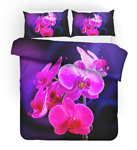 QRTQ Lila Bettwäsche Set Bettbezug 135x200cm Orchidee Muster Bettbezug und Kissenbezug Super weich Polyester Weich und atmungsaktiv Hypoallergen mit Reißverschluss Schließung von QRTQ