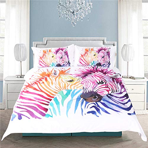 QRTQ Weiß Bettbezug Set 135x200cm Bunt Zebra Bettwäsche Set 1 microfaser Bettbezug und 2 Kissenbezüge Super Weiche Atmungsaktive Hypoallergen von QRTQ