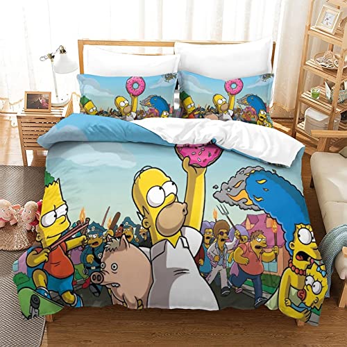 QRWEW Bettbezug 3D Simpson Druck Bettbezug Set 3teilig Set Microfaser Bettwäsche Set Garnitur Mit Reissverschluss Mit Kissenbezug Weicher Bequem Hypoallergenic Bettdecke CoverSingle（135x200cm） von QRWEW