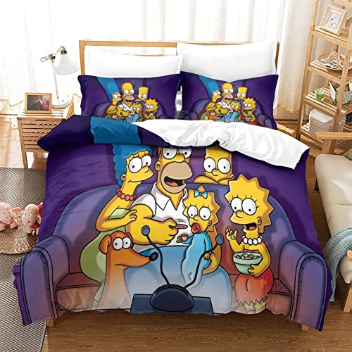 QRWEW Bettbezug 3D Simpson Druck Bettbezug Set 3teilig Set Microfaser Bettwäsche Set Garnitur Mit Reissverschluss Mit Kissenbezug Weicher Bequem Hypoallergenic Bettdecke CoverSingle（135x200cm） von QRWEW