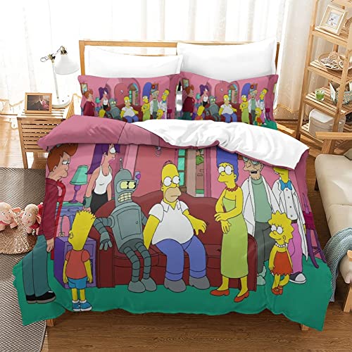 QRWEW Bettbezug Set 3D Simpson Druck Bettbezug Bettwäsche Set Microfaser Bettbezug Mit Reißverschluss Und Kissenbezug Bequem Hypoallergenic Bettdecke CoverKing（220x240cm） von QRWEW