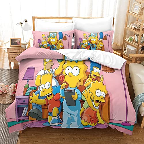 QRWEW Bettbezug Set 3D Simpson Druck Bettbezug Bettwäsche Set Microfaser Bettbezug Mit Reißverschluss Und Kissenbezug Bequem Hypoallergenic Bettdecke CoverSingle（135x200cm） von QRWEW