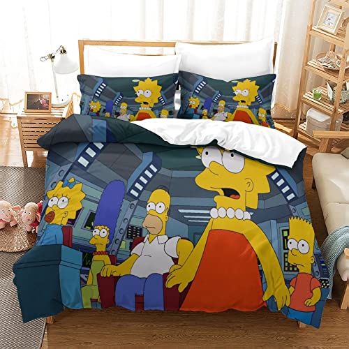 QRWEW Bettwäsche 3D Simpson Druck Bettbezug Set, Bettwäsche-Set Mit Kissenbezug,Bequem Hypoallergenic Modisch Bettbezüge Mikrofaser Bettbezug Mit ReißverschlussSingle（135x200cm） von QRWEW
