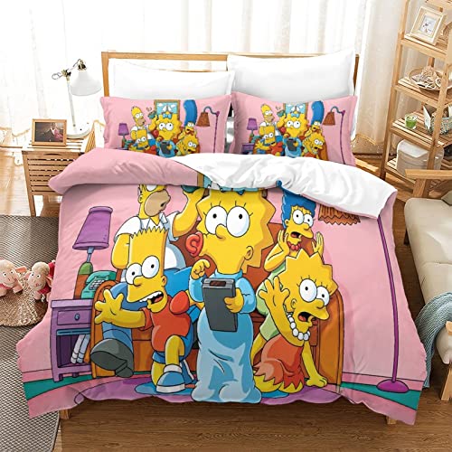 QRWEW Bettwäsche Double（200x200cm） 3D Simpson Druck Bettbezug Mit Kissenbezug Bequem Hypoallergenic Modisch Bettwäsche Set Mikrofaser,für Jugendliche Kind Junge Mädchen von QRWEW