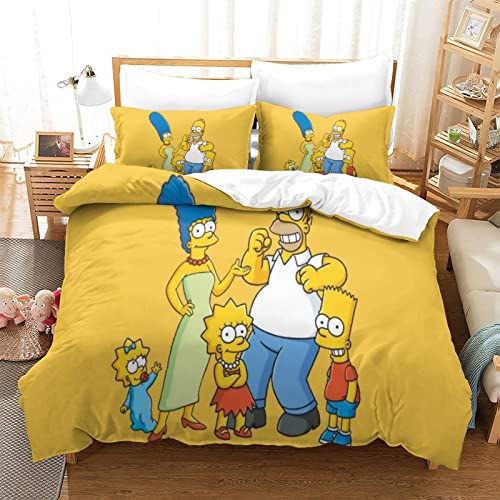 QRWEW Bettwäsche Single（135x200cm） 3D Simpson Druck Bettbezug Mit Kissenbezug Bequem Hypoallergenic Modisch Bettwäsche Set Mikrofaser,für Jugendliche Kind Junge Mädchen von QRWEW